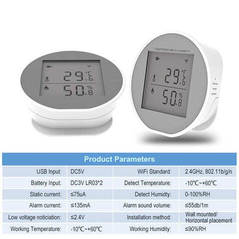 WSD400H WiFi Temperature Humidity Sensor Abnormal Alarm Real Time Monitor Compatible with Alexa  /  Google Assistant (No Battery)