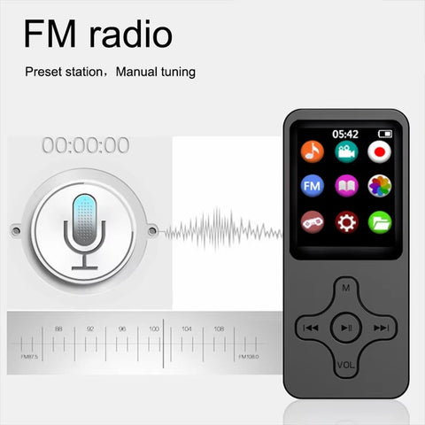 1.77 Inch Screen MP4 Player Portable Bluetooth-Compatible FM Radio Voice Recorder (Without TF Card)