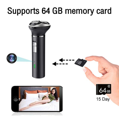 Multi-function Shaver HD 1080P Motion Detection WiFi Camera with 64GB Memory Card