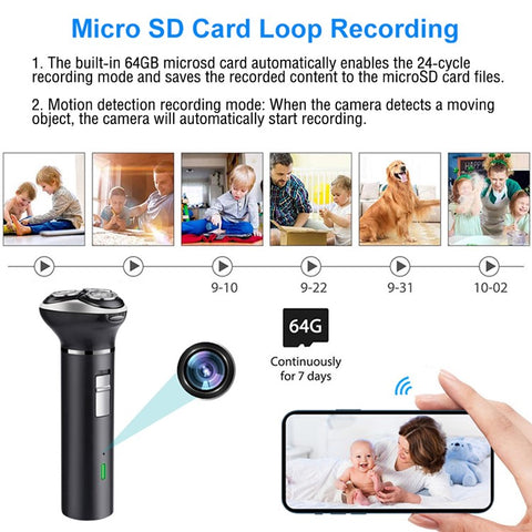 Multi-function Shaver HD 1080P Motion Detection WiFi Camera with 64GB Memory Card
