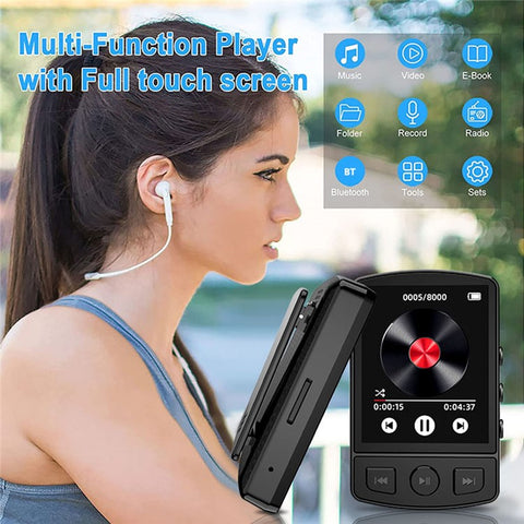 MP3-07 64GB Bluetooth-compatible MP3 Music Video Player FM Radio 1.77-inch Screen MP4 Player with Back Clip Design