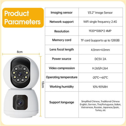 Dual Image WiFi Camera HD Smart Home Security Monitor Night Vision Surveillance Camera (No Memory Card)
