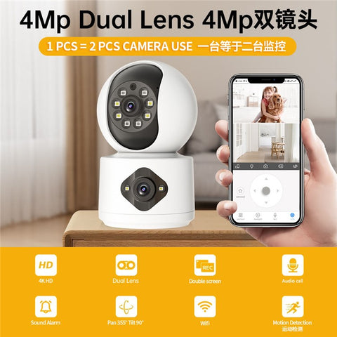 Dual Image WiFi Camera HD Smart Home Security Monitor Night Vision Surveillance Camera (No Memory Card)