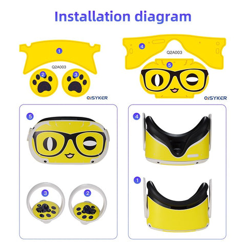 QISYKER For Oculus Quest 2 VR Glasses Cartoon PVC Protective Decals Decoration Sticker