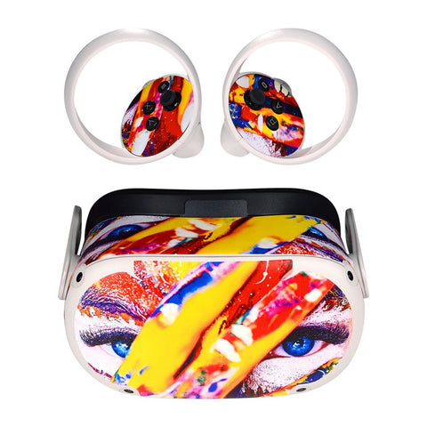 QISYKER For Oculus Quest 2 VR Glasses Cartoon PVC Protective Decals Decoration Sticker