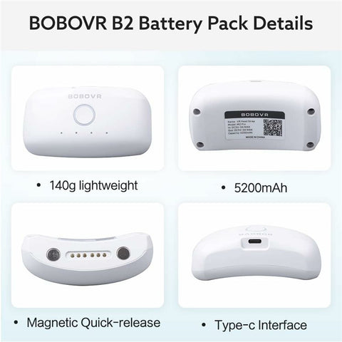 BOBOVR B2 For Meta Quest 2 VR Headset M2 Pro / M3 Pro Head Strap Battery Pack 5200mAh Replacement External Battery