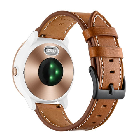 20mm Top-layer Genuine Leather Watch Strap Replacement for Garmin Vivoactive 3/Vivomove HR