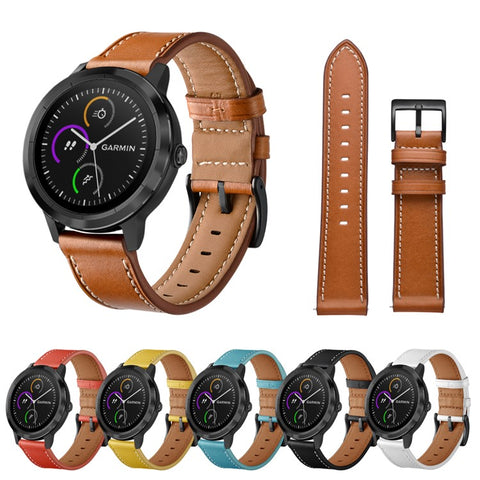 20mm Top-layer Genuine Leather Watch Strap Replacement for Garmin Vivoactive 3/Vivomove HR