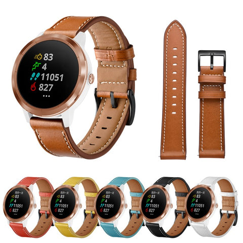 20mm Top-layer Genuine Leather Watch Strap Replacement for Garmin Vivoactive 3/Vivomove HR