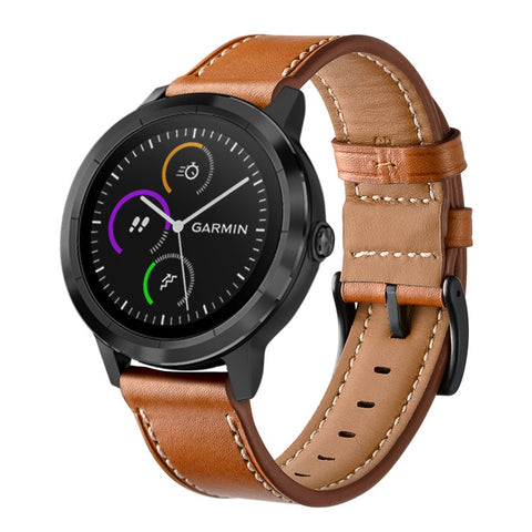 20mm Top-layer Genuine Leather Watch Strap Replacement for Garmin Vivoactive 3/Vivomove HR