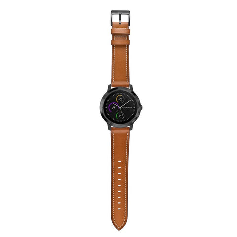 20mm Top-layer Genuine Leather Watch Strap Replacement for Garmin Vivoactive 3/Vivomove HR