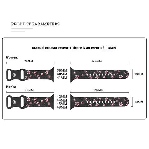 For Apple Watch Ultra 3 2 1 49mm / Series 11 10 46mm / 9 8 7 45mm / SE3 SE2 SE 6 5 4 44mm / 3 2 1 42mm Silicone Floral Band