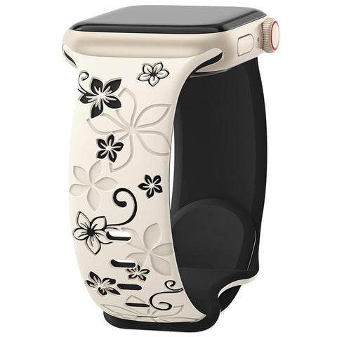 For Apple Watch Ultra 3 2 1 49mm / Series 11 10 46mm / 9 8 7 45mm / SE3 SE2 SE 6 5 4 44mm / 3 2 1 42mm Silicone Floral Band