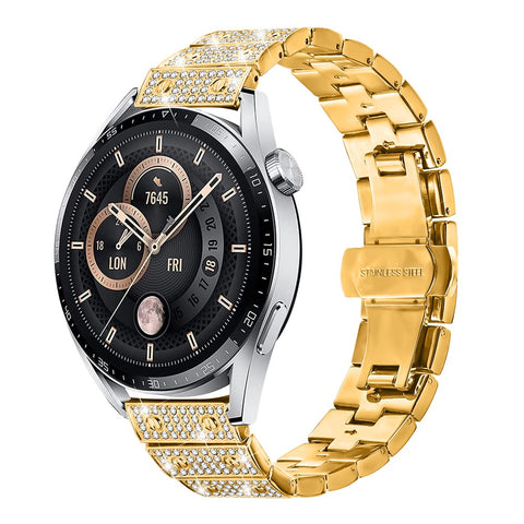 For Huawei Watch GT 3 46mm Watch Band Alloy Metal Rhinestones Decor Strap with Butterfly Clasp