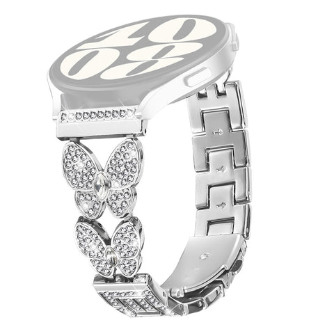 For Huawei Watch GT 4 46mm Band Butterfly Rhinestones Decor Silver Alloy Metal Watch Strap