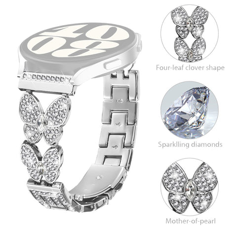 For Huawei Watch GT 4 46mm Band Butterfly Rhinestones Decor Silver Alloy Metal Watch Strap