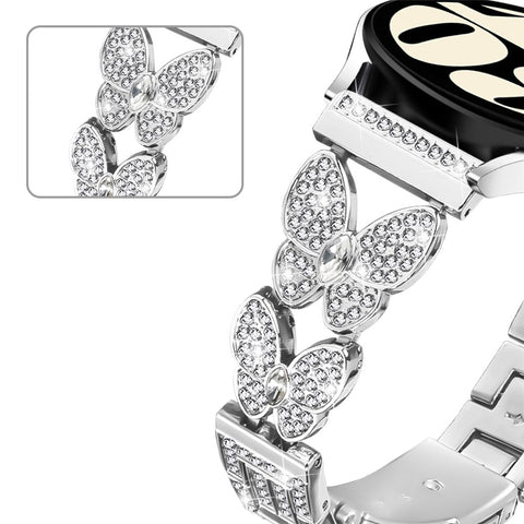 For Huawei Watch GT 4 46mm Band Butterfly Rhinestones Decor Silver Alloy Metal Watch Strap