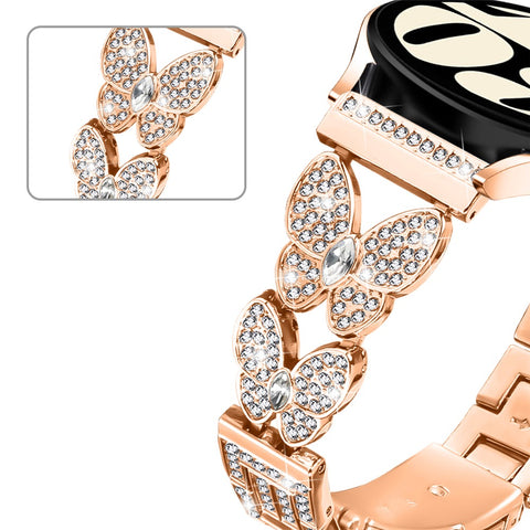 For Huawei Watch 3 / Watch 3 Pro Band Butterfly Rhinestones Decor Alloy Metal Watch Strap