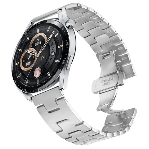 For Huawei Watch GT 4 46mm Replacement Strap H-Type Butterfly Clasp Stainless Steel Watch Band Silver