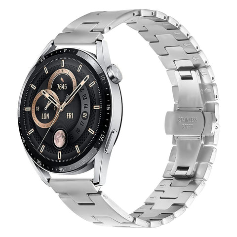 For Huawei Watch GT 4 46mm Replacement Strap H-Type Butterfly Clasp Stainless Steel Watch Band Silver