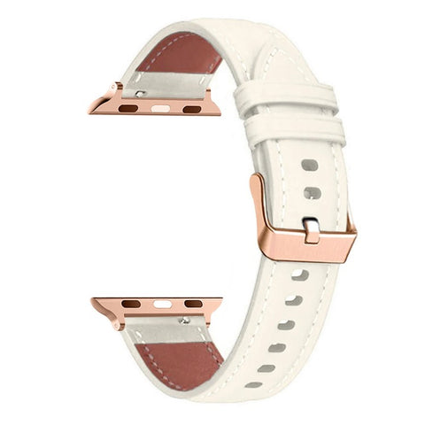 Watch Strap For Apple Watch Series 11 10 42mm / 9 8 7 41mm / SE3 SE2 SE 6 5 4 40mm / 3 2 1 38mm Rose Gold Buckle Genuine Cow Leather Band