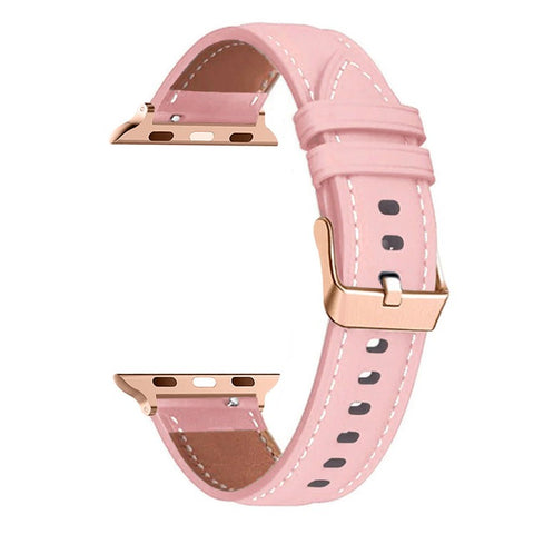 Watch Strap For Apple Watch Series 11 10 42mm / 9 8 7 41mm / SE3 SE2 SE 6 5 4 40mm / 3 2 1 38mm Rose Gold Buckle Genuine Cow Leather Band