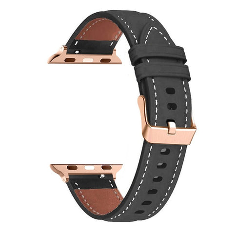 Watch Strap For Apple Watch Series 11 10 42mm / 9 8 7 41mm / SE3 SE2 SE 6 5 4 40mm / 3 2 1 38mm Rose Gold Buckle Genuine Cow Leather Band