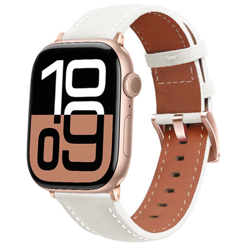 Watch Strap For Apple Watch Ultra 3 2 1 49mm / Series 11 10 46mm / 9 8 7 45mm / SE3 SE2 SE 6 5 4 44mm / 3 2 1 42mm Rose Gold Buckle Genuine Cow Leather Band