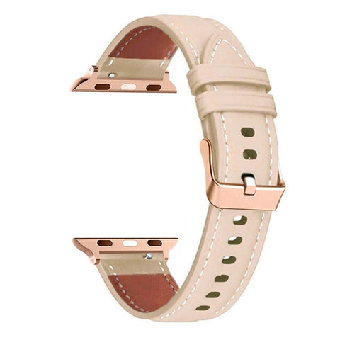 Watch Strap For Apple Watch Ultra 3 2 1 49mm / Series 11 10 46mm / 9 8 7 45mm / SE3 SE2 SE 6 5 4 44mm / 3 2 1 42mm Rose Gold Buckle Genuine Cow Leather Band