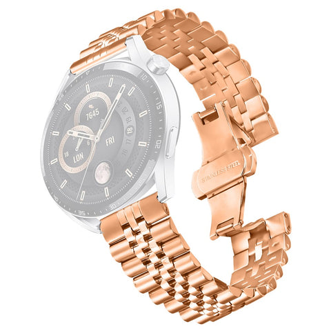 For Huawei Watch 3 Pro / Watch 3 Wrist Band 5-Bead Stainless Steel Butterfly Clasp Watch Strap