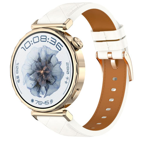 Watch Band for Garmin Venu 3S / 2S / Forerunner 265S / 255S Genuine Cow Leather Strap with Rose Gold Buckle