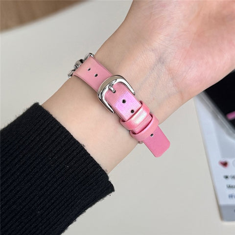 Watch Strap for Apple Watch Series 11 10 42mm / 9 8 7 41mm / SE3 SE2 SE 6 5 4 40mm / 3 2 1 38mm Leather Band Butterfly Joint Rhinestones Decor
