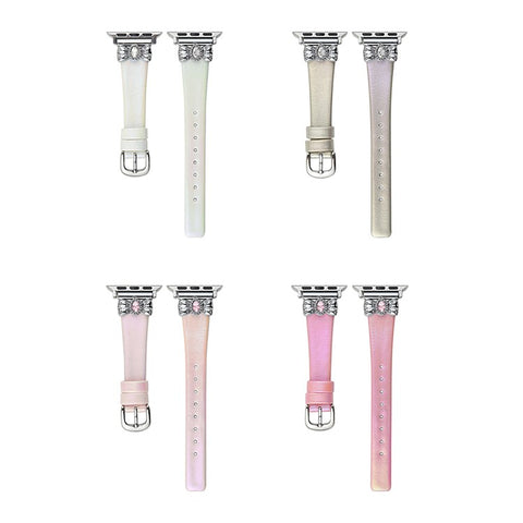Watch Strap for Apple Watch Series 11 10 42mm / 9 8 7 41mm / SE3 SE2 SE 6 5 4 40mm / 3 2 1 38mm Leather Band Butterfly Joint Rhinestones Decor