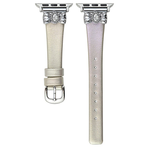 Watch Strap for Apple Watch Series 11 10 42mm / 9 8 7 41mm / SE3 SE2 SE 6 5 4 40mm / 3 2 1 38mm Leather Band Butterfly Joint Rhinestones Decor