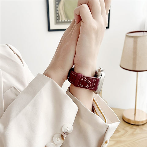 Watch Band for Apple Watch Ultra 3 2 1 49mm / Series 11 10 46mm / 9 8 7 45mm / SE3 SE2 SE 6 5 4 44mm / 3 2 1 42mm Adjustable Leather Wrist Strap