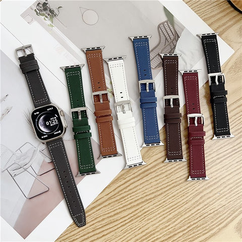 Watch Band for Apple Watch Ultra 3 2 1 49mm / Series 11 10 46mm / 9 8 7 45mm / SE3 SE2 SE 6 5 4 44mm / 3 2 1 42mm Adjustable Leather Wrist Strap