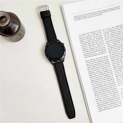 For Samsung Galaxy Watch7 44mm  /  40mm Watch Band 20mm Metal Buckle Litchi Texture Silicone Strap