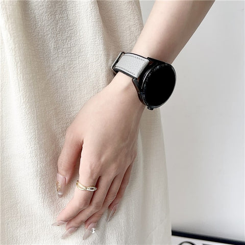 For Samsung Galaxy Watch7 44mm  /  40mm Watch Band 20mm Metal Buckle Litchi Texture Silicone Strap