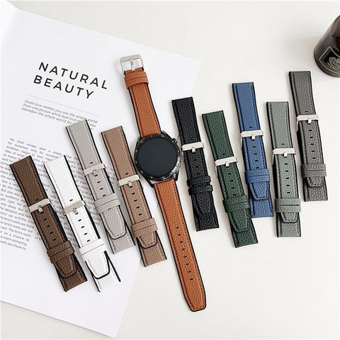 For Samsung Galaxy Watch7 44mm  /  40mm Watch Band 20mm Metal Buckle Litchi Texture Silicone Strap