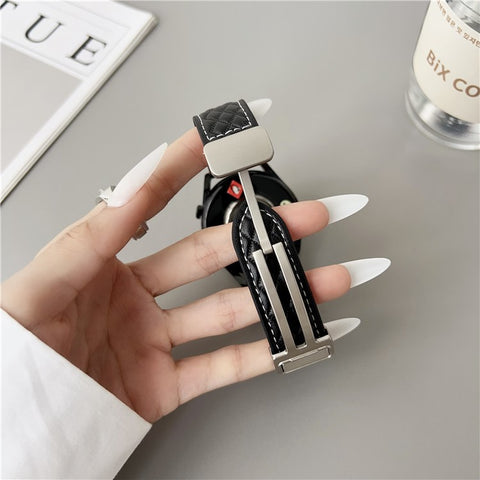 For Samsung Galaxy Watch7 44mm  /  40mm Watch Band 20mm Magnetic Starlight Buckle Rhombus Texture Leather Strap