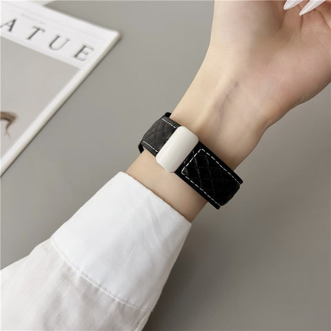 For Samsung Galaxy Watch7 44mm  /  40mm Watch Band 20mm Magnetic Starlight Buckle Rhombus Texture Leather Strap