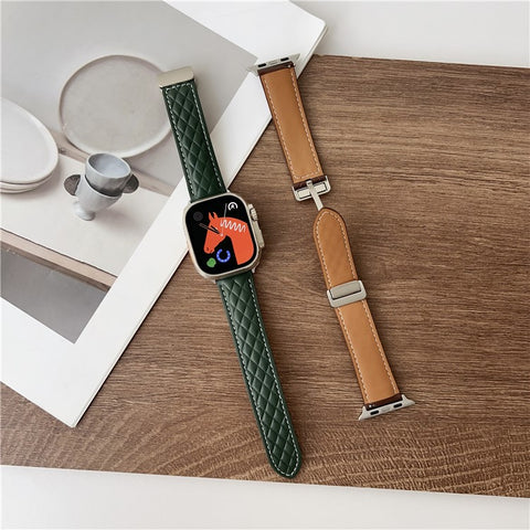 Watch Band For Apple Watch Ultra 3 2 1 49mm / Series 11 10 46mm / 9 8 7 45mm / SE3 SE2 SE 6 5 4 44mm / 3 2 1 42mm Magnetic Starlight Buckle Leather Strap