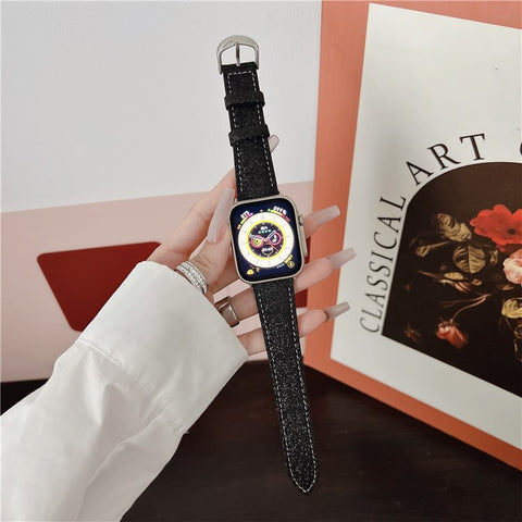Adjustable Strap for Apple Watch Series 11 10 42mm / 9 8 7 41mm / SE3 SE2 SE 6 5 4 40mm / 3 2 1 38mm Glitter Leather Watch Band