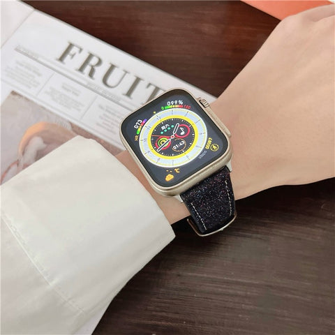 Adjustable Strap for Apple Watch Series 11 10 42mm / 9 8 7 41mm / SE3 SE2 SE 6 5 4 40mm / 3 2 1 38mm Glitter Leather Watch Band