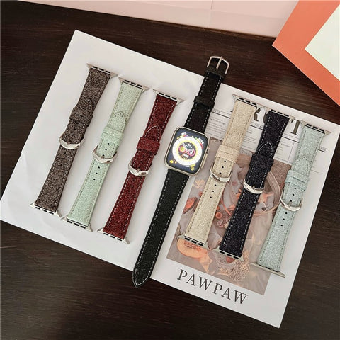 Adjustable Strap for Apple Watch Series 11 10 42mm / 9 8 7 41mm / SE3 SE2 SE 6 5 4 40mm / 3 2 1 38mm Glitter Leather Watch Band