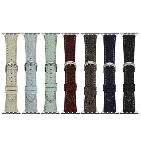 Adjustable Strap for Apple Watch Series 11 10 42mm / 9 8 7 41mm / SE3 SE2 SE 6 5 4 40mm / 3 2 1 38mm Glitter Leather Watch Band