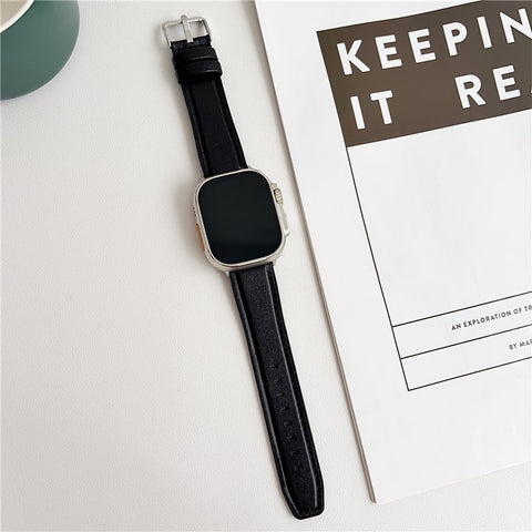 Watch Band for Apple Watch Series 11 10 42mm / 9 8 7 41mm / SE3 SE2 SE 6 5 4 40mm / 3 2 1 38mm Napa Texture PU Covered Silicone Strap