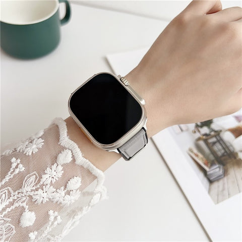 Watch Band for Apple Watch Series 11 10 42mm / 9 8 7 41mm / SE3 SE2 SE 6 5 4 40mm / 3 2 1 38mm Napa Texture PU Covered Silicone Strap