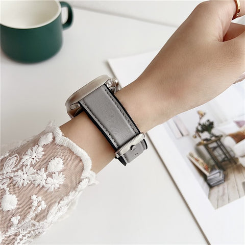 Watch Band for Apple Watch Series 11 10 42mm / 9 8 7 41mm / SE3 SE2 SE 6 5 4 40mm / 3 2 1 38mm Napa Texture PU Covered Silicone Strap