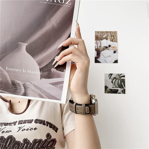 Watch Band for Apple Watch Series 11 10 42mm / 9 8 7 41mm / SE3 SE2 SE 6 5 4 40mm / 3 2 1 38mm Napa Texture PU Covered Silicone Strap